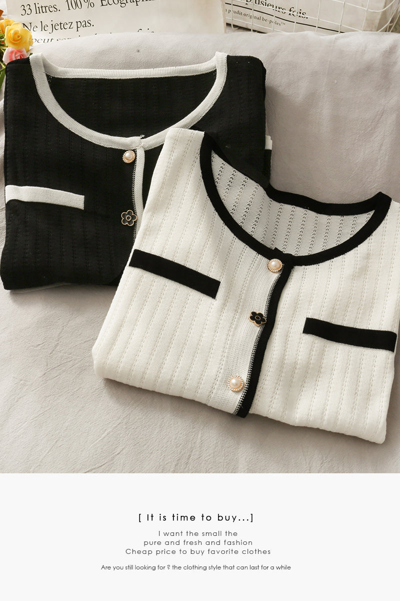 Autumn hollow out perspective thin single breasted sweater 1740