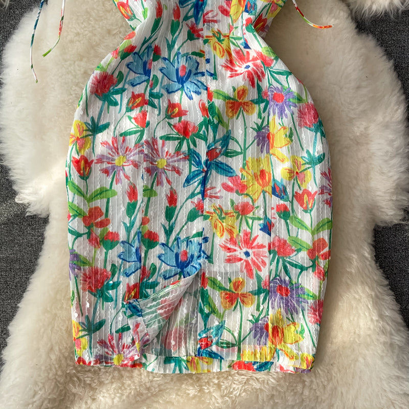 Vintage Floral off shoulder suspender skirt 2841