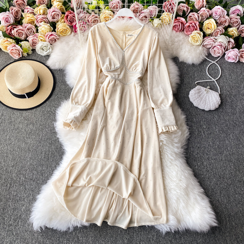 Vintage Hepburn style small black dress waist closed golden velvet dress 2949