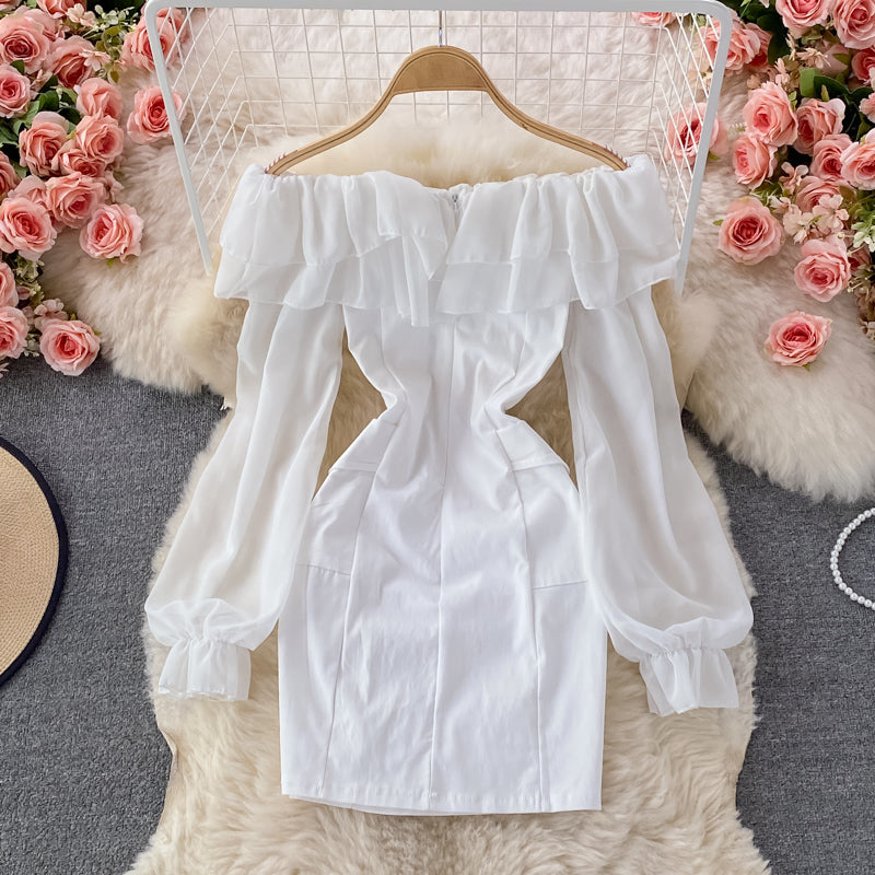 Royal sister style one shoulder off shoulder lotus leaf dress 3098