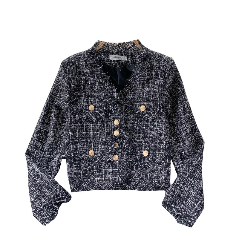 Vintage small fragrance tweed coat V-neck coat 1556