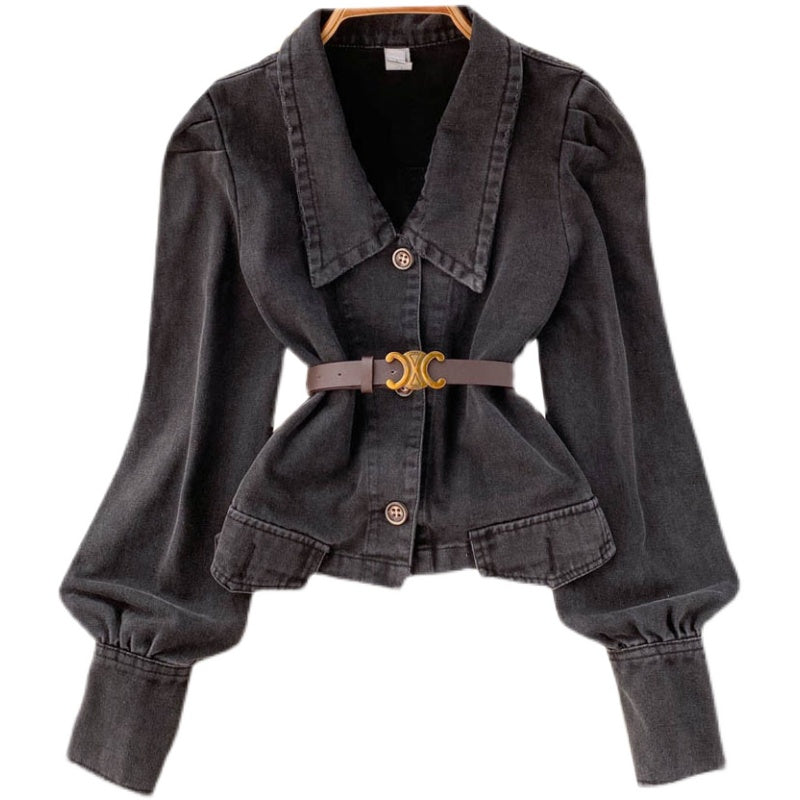 Bubble sleeve denim coat women's top 1499