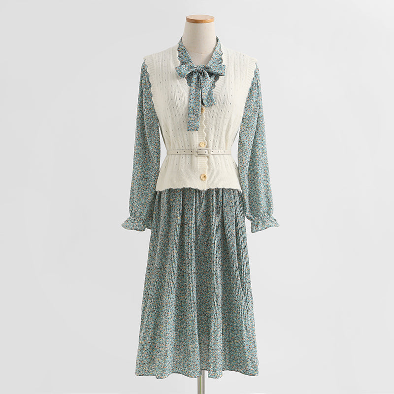 Gentle wind pleated vest skirt foreign style aging fashion two-piece suit skirt 2248