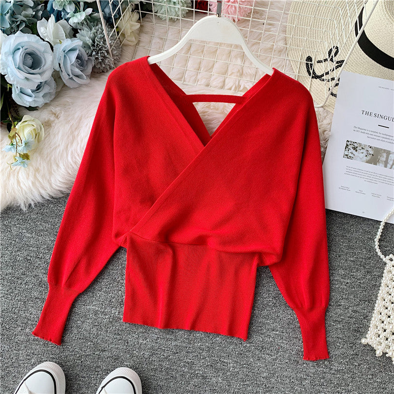 Slim waist cropped top sweater 1628