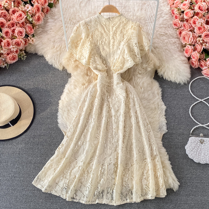 French slim temperament slim stand collar lace dress 3340