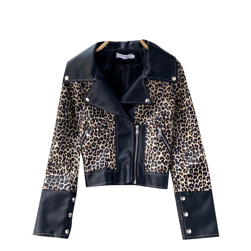 Leopard fur coat female 1506