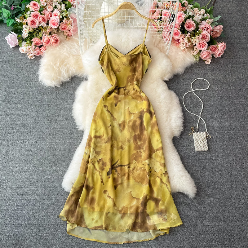 Temperament white French suspender dress thin holiday dress 3057