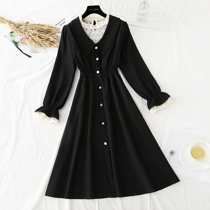 Lace stitching shows thin temperament. A-line skirt with waist closed 2223