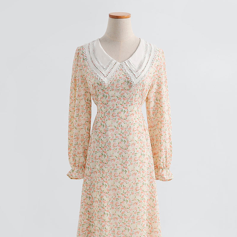 Lady temperament floral skirt long sleeve thin Chiffon fairy skirt 2182