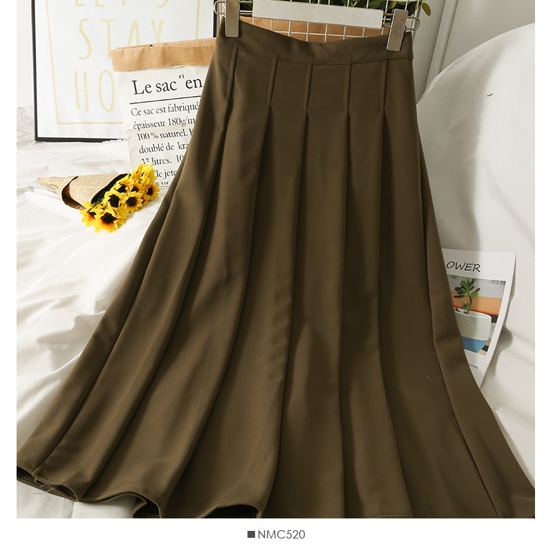 Hong Kong style retro high waist thin solid color versatile skirt for women 2540