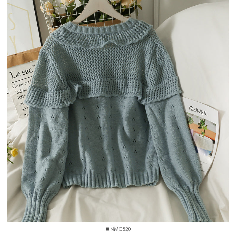 Sweater women's round neck single breasted long sleeved sweater 1893