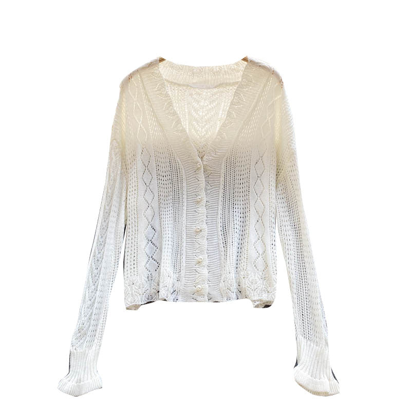 Gentle wind wear a vintage hook flower hollowed out knitted cardigan coat 1580