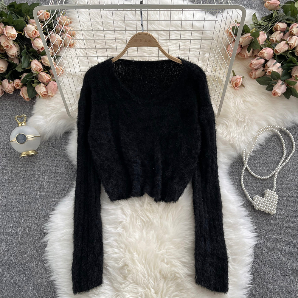 Versatile short Pullover mohair sweater 1615