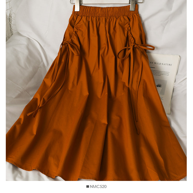 Jupe trapèze mi-longue à taille élastique et fine à deux couches de couleur unie pour femme 2589