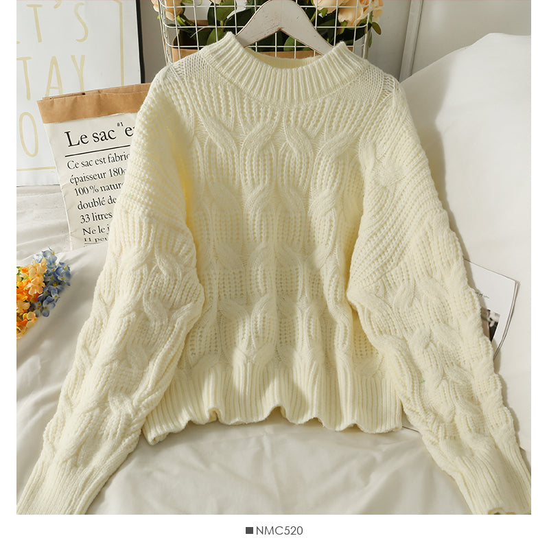 Sweater women's season loose and thin linen pattern round neck sweater 2021