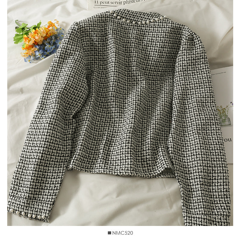 Small short tweed single breasted cardigan small coat 2092