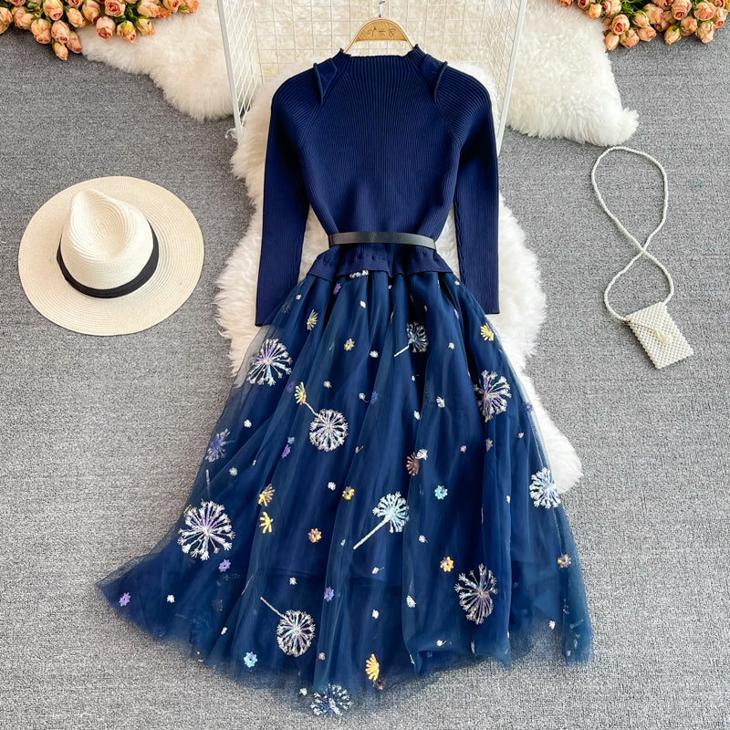 Celebrity temperament stand collar bottomed knitted dress 2870