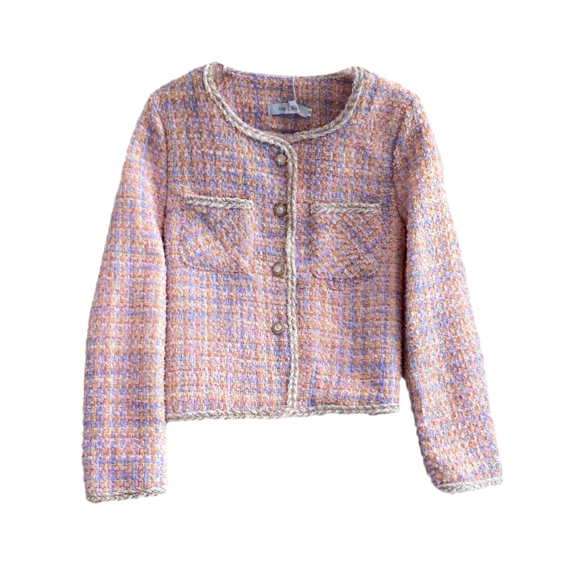 Tweed temperament top short pink coat female 1665