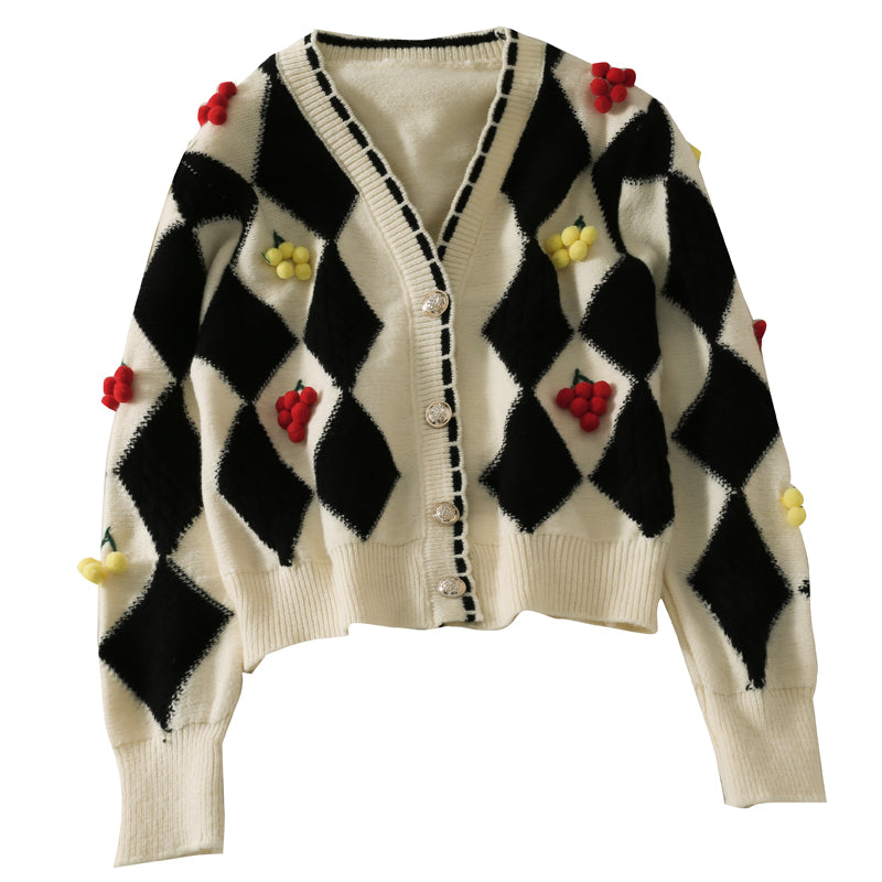 Dreidimensionaler dekorativer einreihiger Cardigan mit langen Ärmeln 1804