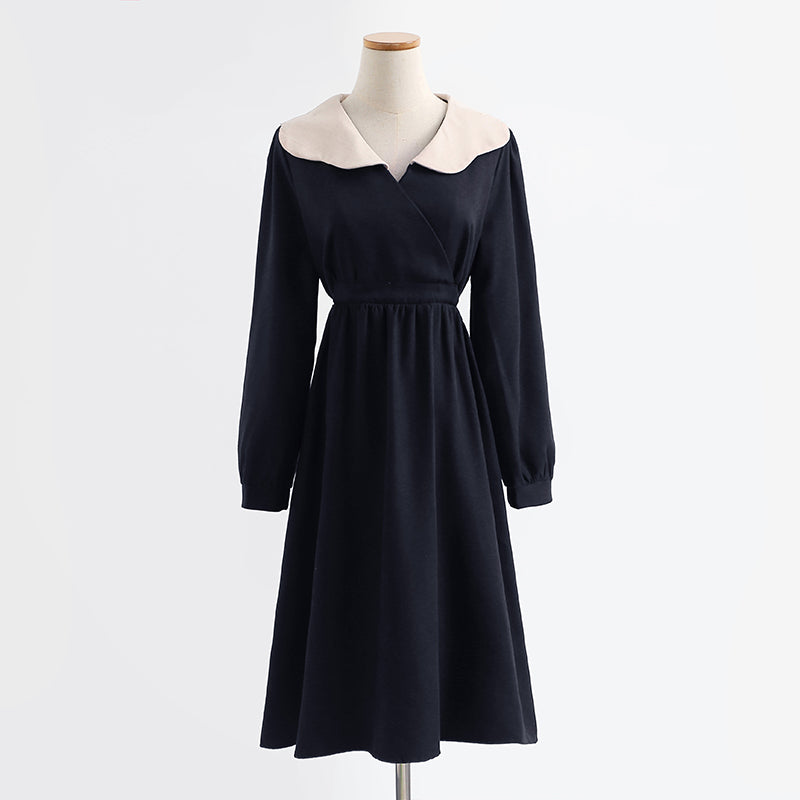 New French dress Hepburn wind lamp corduroy bottomed skirt baby collar skirt 2239