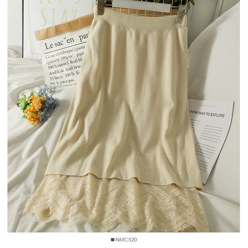 Jupe mi-longue fine à taille élastique de style rétro de Hong Kong 2649