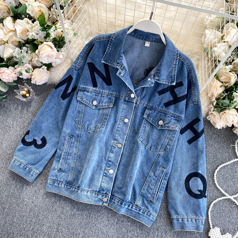 Denim Jacket Women's autumn new embroidery letter loose 1493