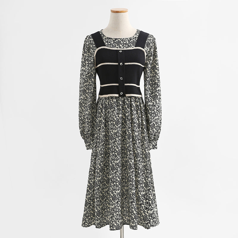 Vest floral dress foreign style aging fashion suit skirt two-piece set 2429