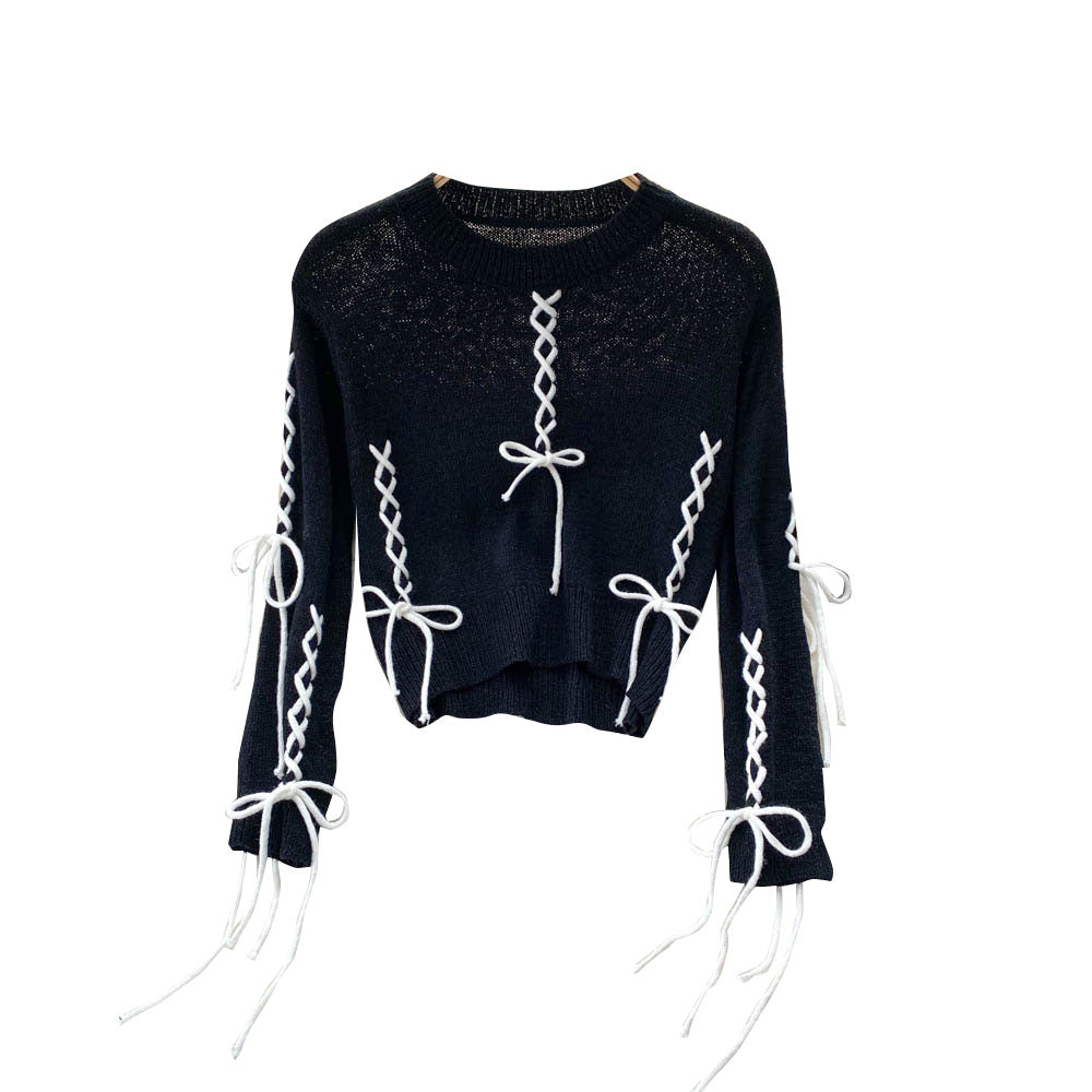 Early autumn Vintage short sweater women's design navel sweater 1612