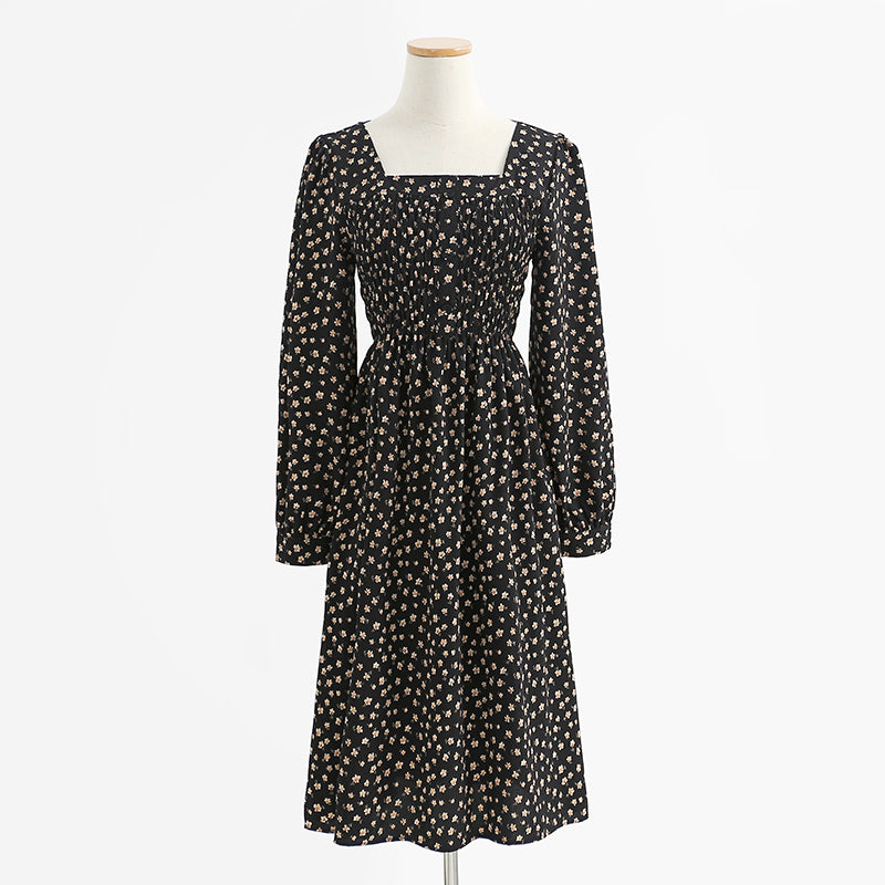 New dress long sleeve age reducing temperament floral skirt 2266