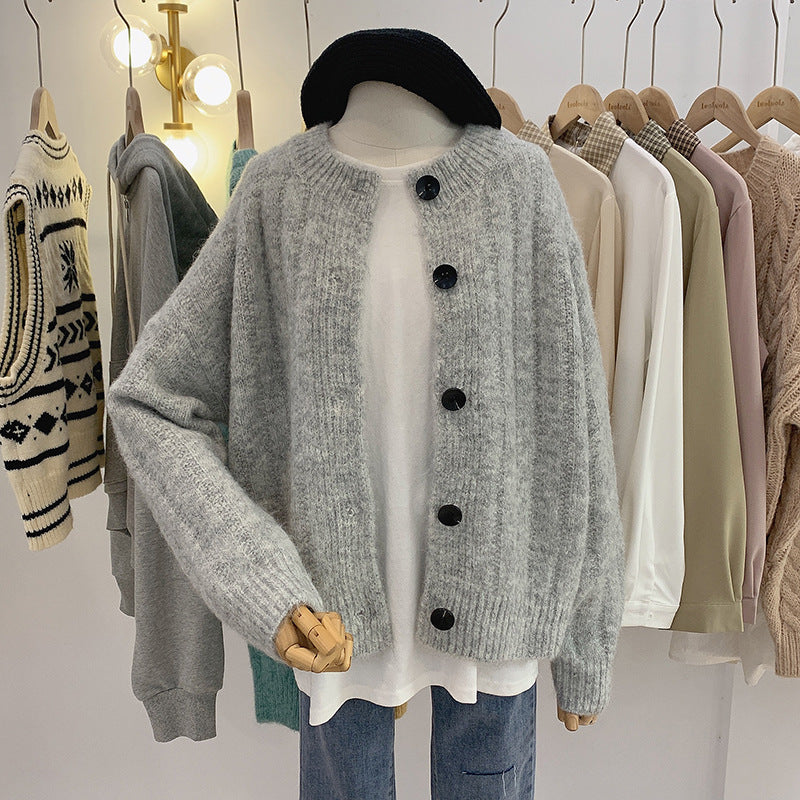 Lazy style, round neck long sleeve cardigans, loose short jacket sweater 1421