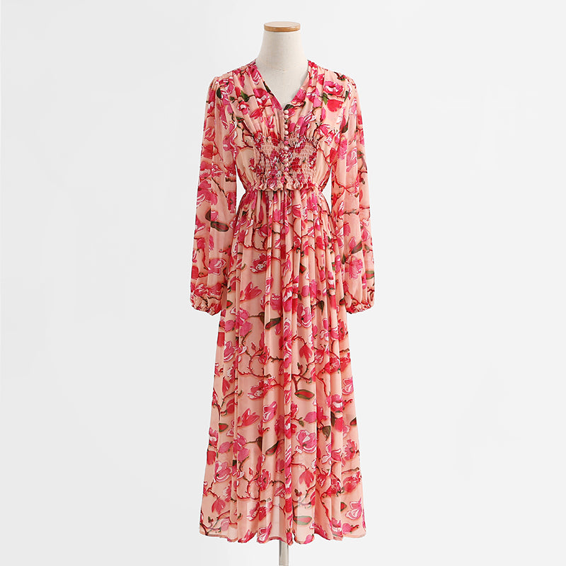 Vintage V-Neck long sleeve fairy Sen long skirt 2188