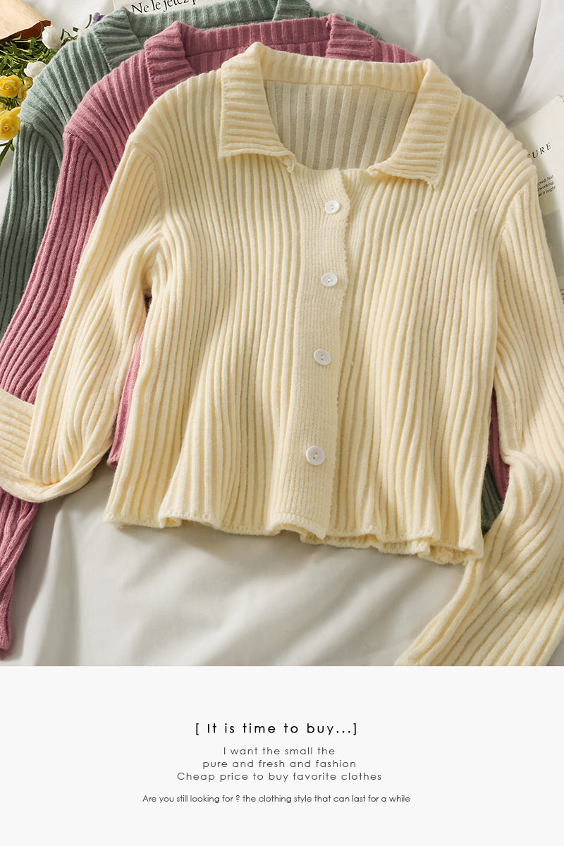 Slim slim vertical stripe Lapel single breasted cardigan sweater women 2028