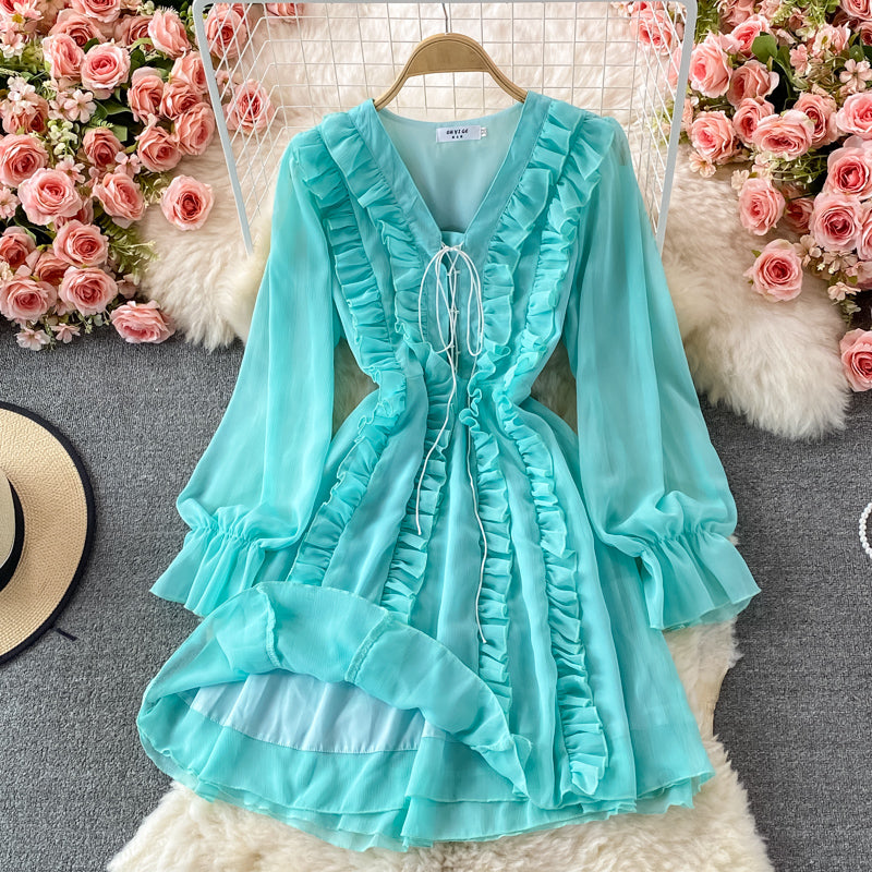 Long Sleeve Ruffle V-neck dress 3079
