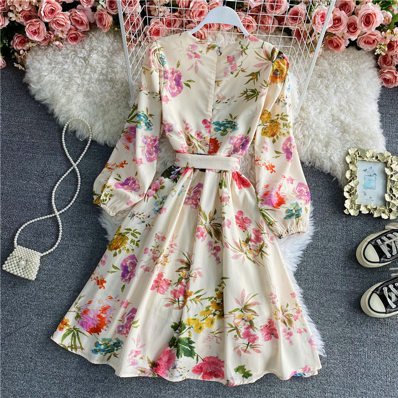 Französischer erster Liebesrock Feenrock süße bedruckte Blasenärmel 3166