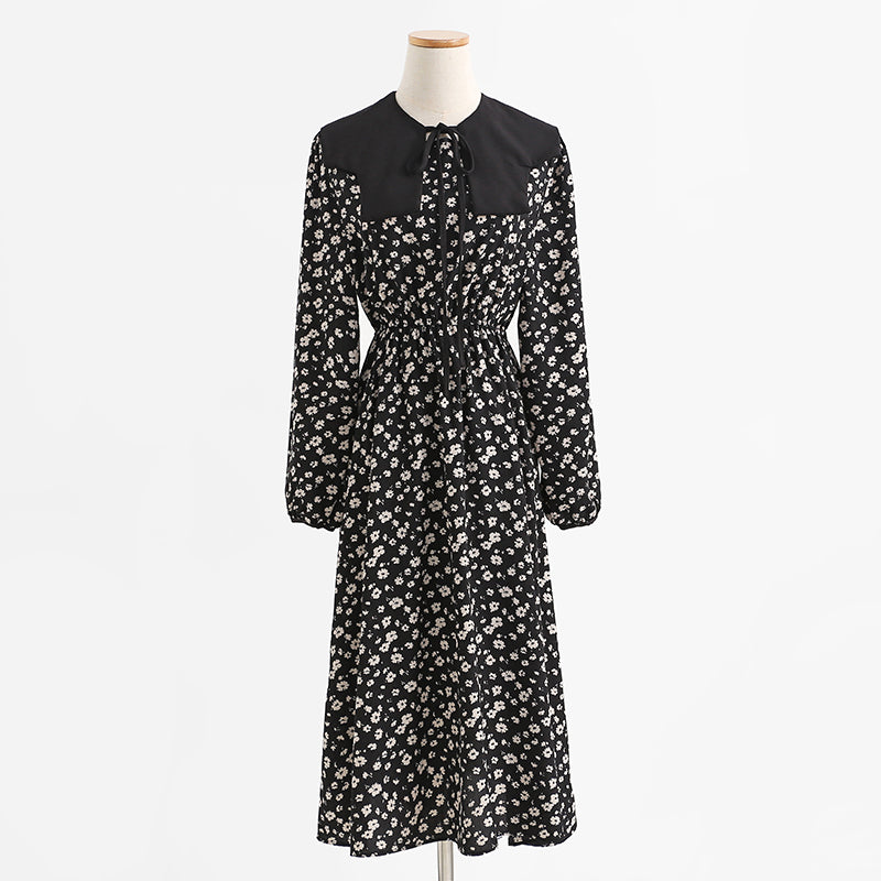 New women's temperament dress waist closing doll collar bottomed skirt 2271