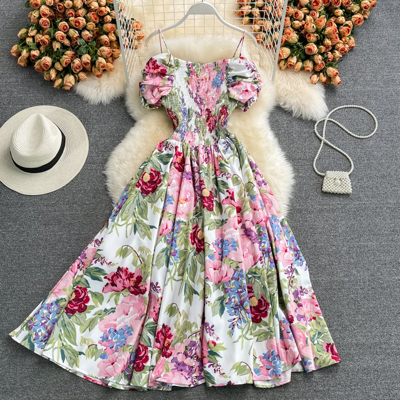 Slim, retro suspender skirt, open back, large swing skirt 3339