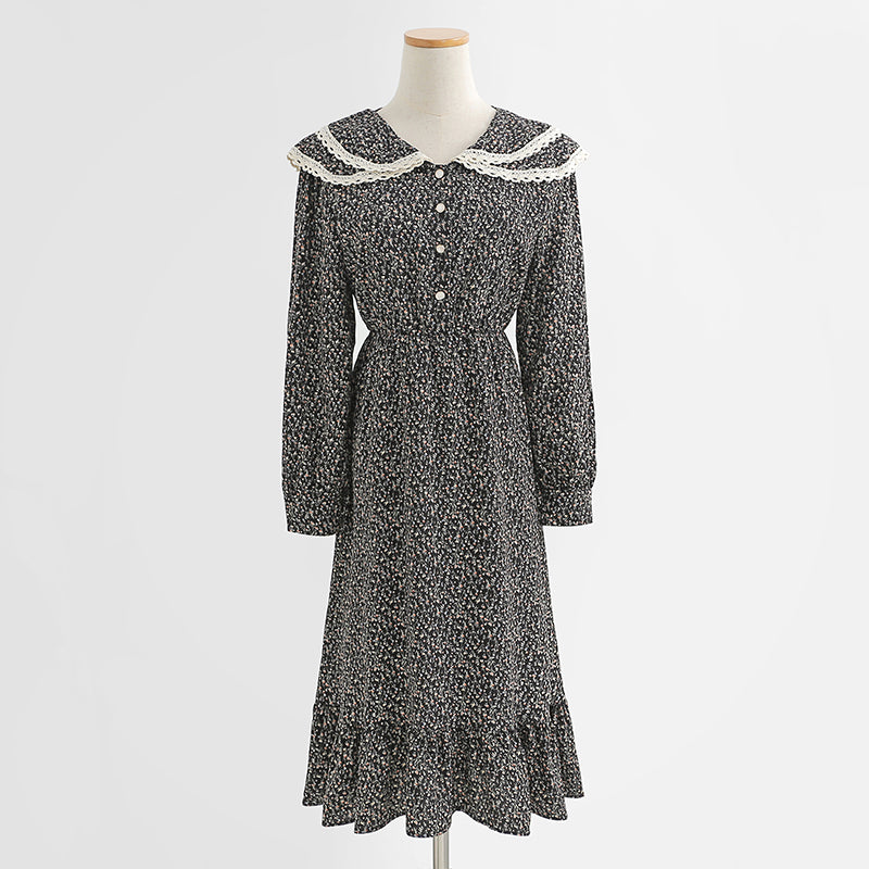 Blumenkleid Puppenkragen Altersreduzierung Temperament Teepause Rock dünner Rock 2331