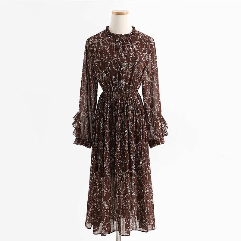 Chiffon-Faltenrock, Pilzblumenkleid, schmales Kleid, Damenkleid 2432