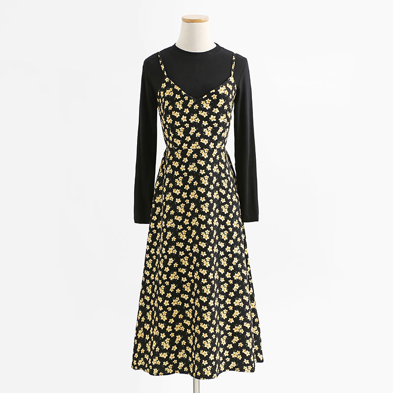 Floral skirt corduroy suspender dress women's two-piece suit 2177