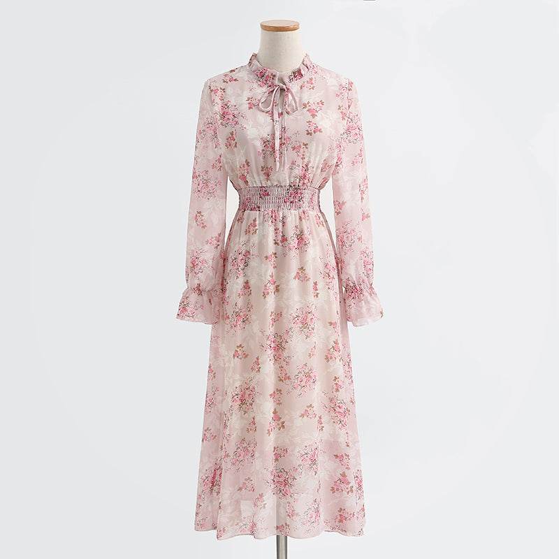 New gentle lace up long sleeve dress small and fresh 2218