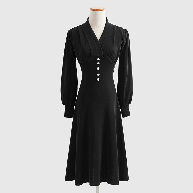 French retro noble and elegant temperament red knitted dress 2197