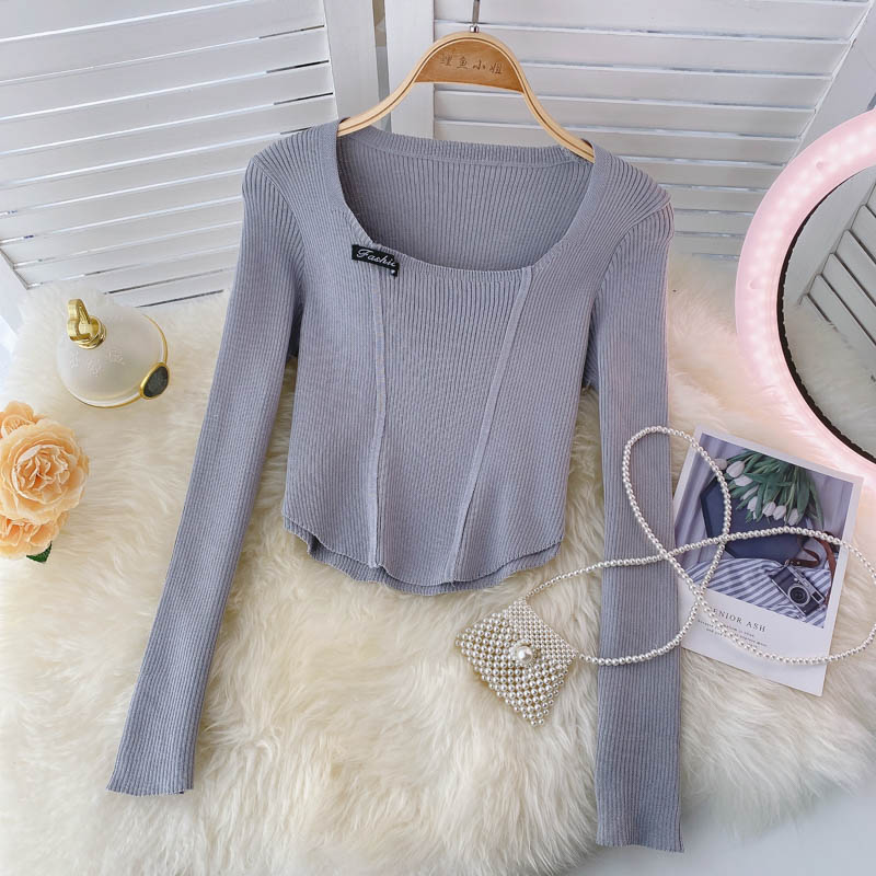 New women's long sleeve T-shirt design short top 1589