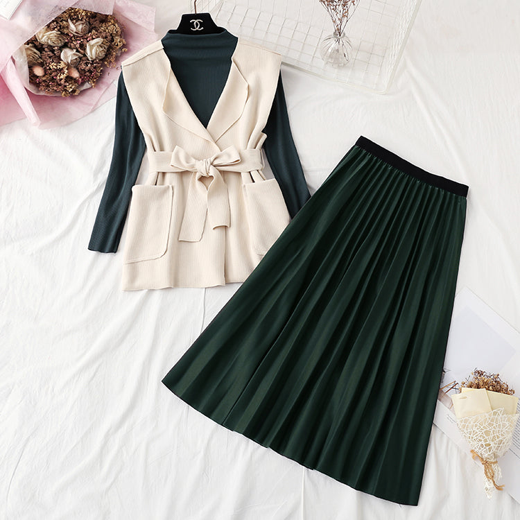 New bottomed shirt temperament pleated skirt three piece set 2206