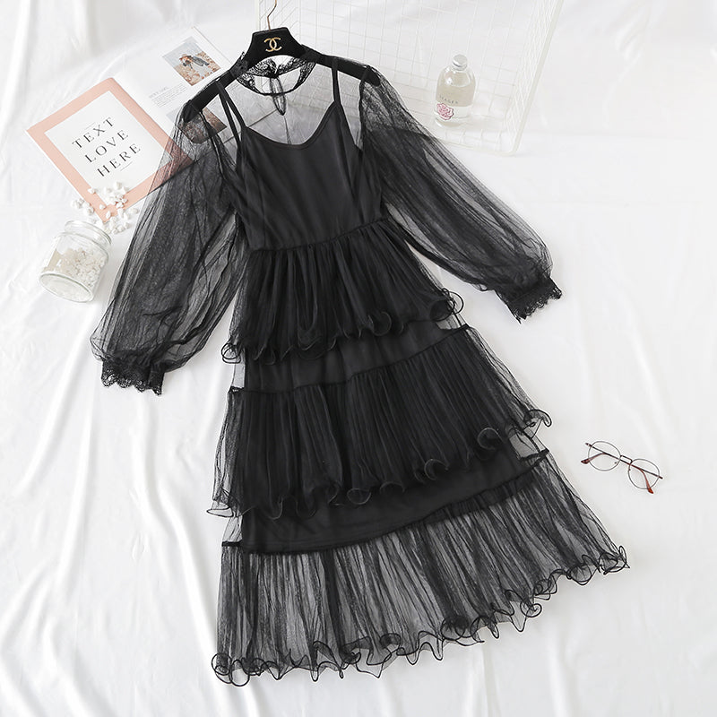 Lace mesh wave cake dress 2471