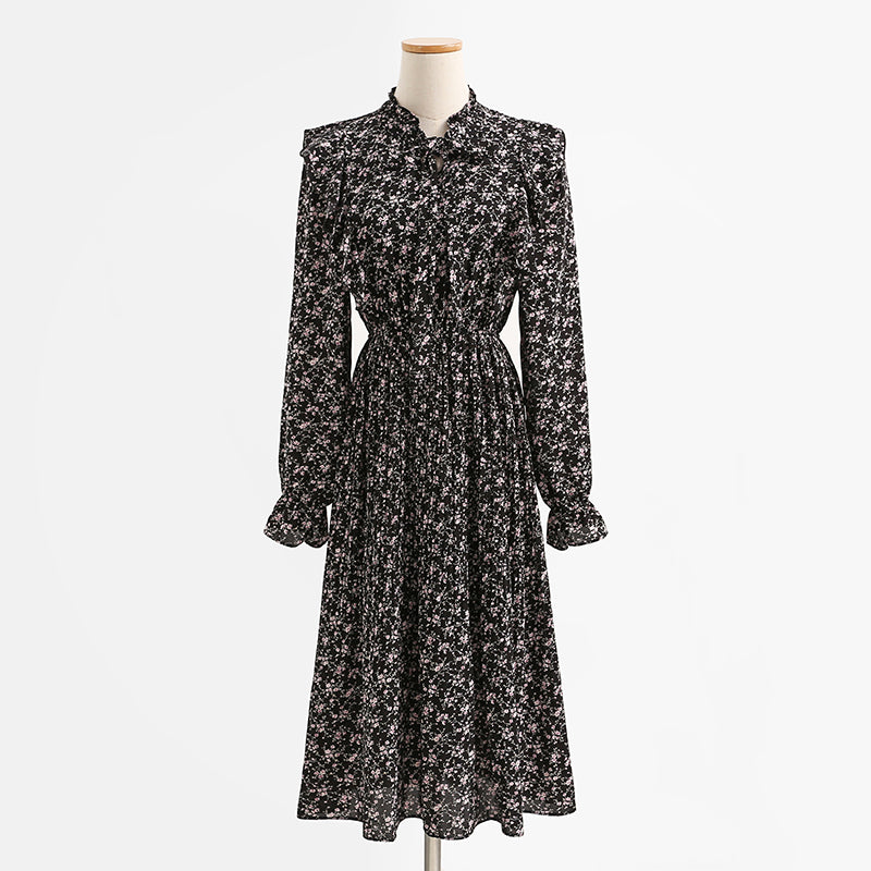 Ruffle French Vintage Long Sleeve Chiffon Dress 2257