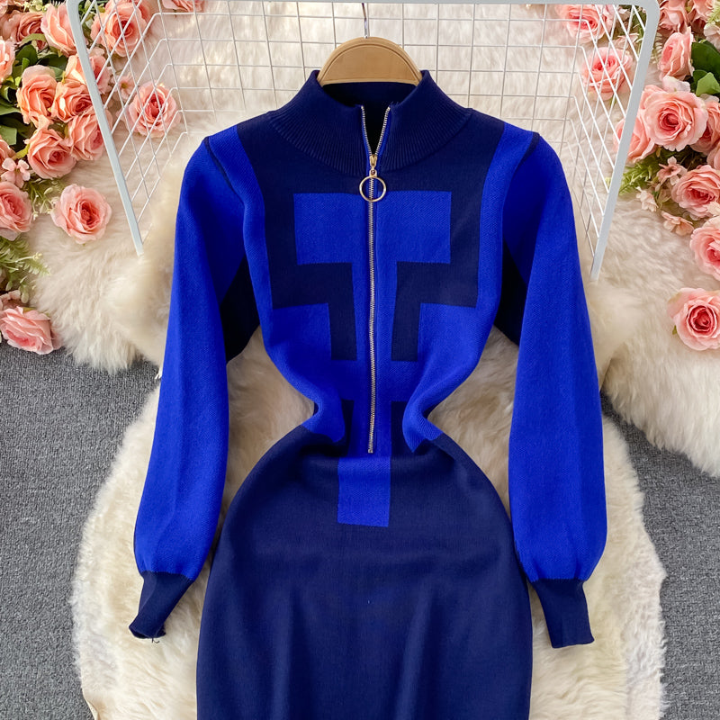 Contrast fashionable foreign style tight knit Hip Wrap bottomed skirt 3087