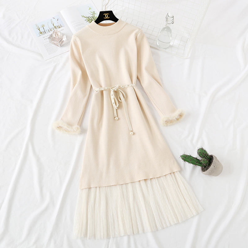 Long skirt over knee sweater knitted dress fashion suit 2472