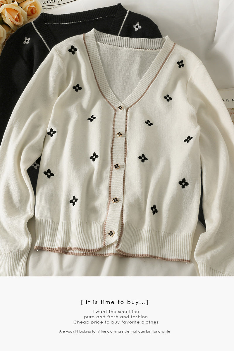 Hong Kong Vintage single breasted embroidered loose and thin sweater 1843