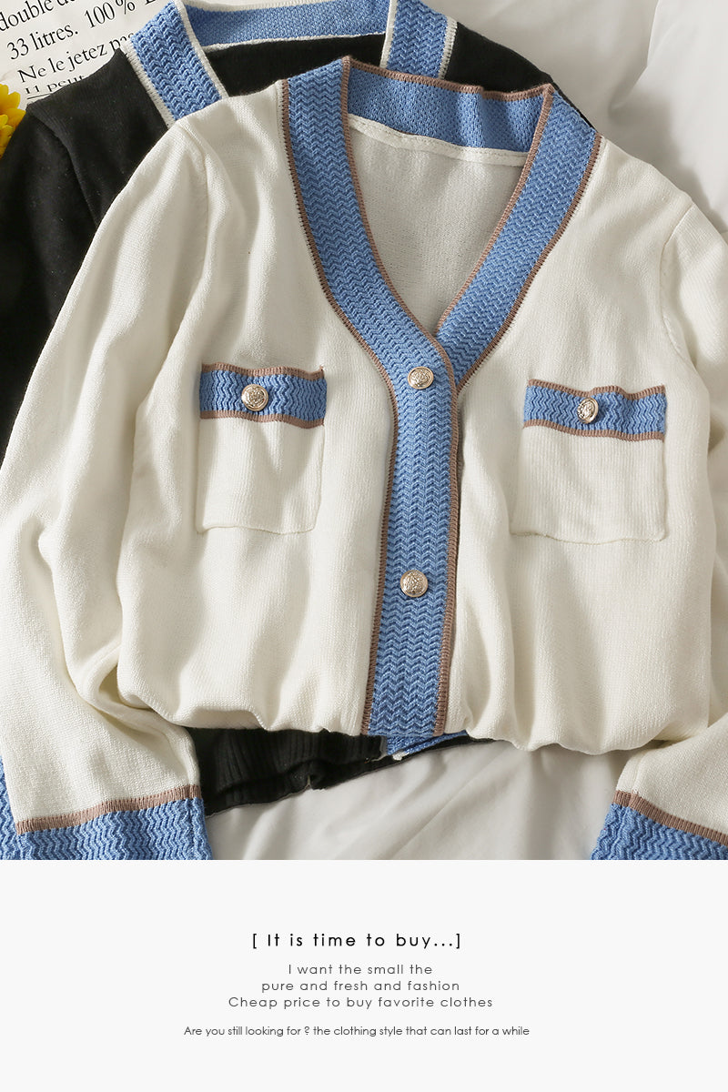 Han Fan stitched three button cardigan long sleeve sweater female 1820