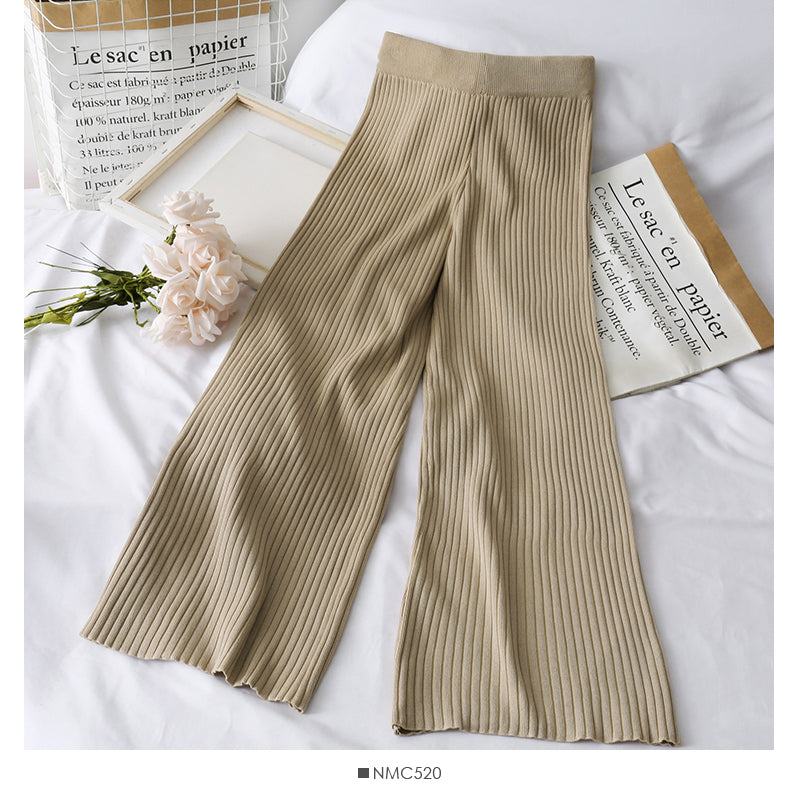 Hanging neck fake two-piece Sweater Top + high waist hanging wide leg pants 1728